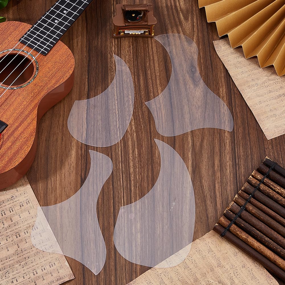 SUPERFINDINGS 4 Pezzi 2 Stili Chitarra Acustica Pickguard Trasparente Anti Graffio Piatto di Protezione Autoadesivo Pickguard Protezione per Graffio per Parti di Ricambio Chitarra