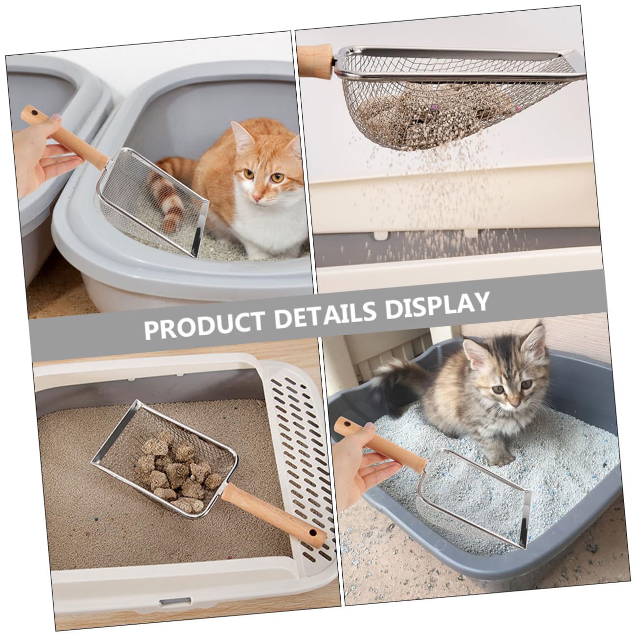 COSMEVIVI Wooden Handle Stainless Steel Cat Litter Shovel Reptile Litter Scoop Heavy Duty Litter Scoop Reptile Poop Scoops Steel Litter Scoop Poop Tool Reptile Sand Scooper