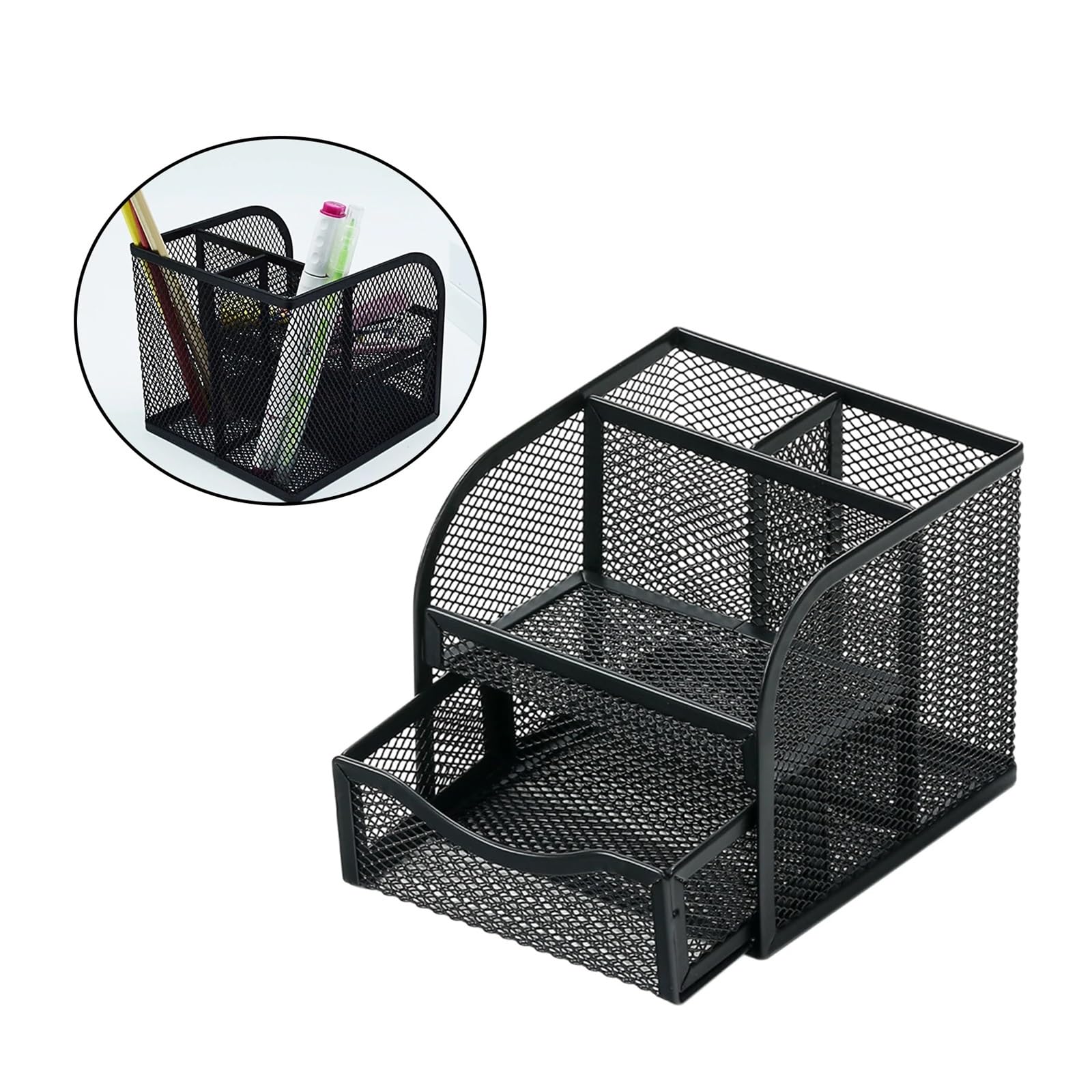 Stift Organizer Multifunktionaler Stifthalter aus Netzgewebe, 4/6 Fächer, mit Schublade, Bleistift-Schreibtisch-Organizer, for Schule und Zuhause, Stiftehalter aus Netzgewebe, Schreibtisch-Organizer F