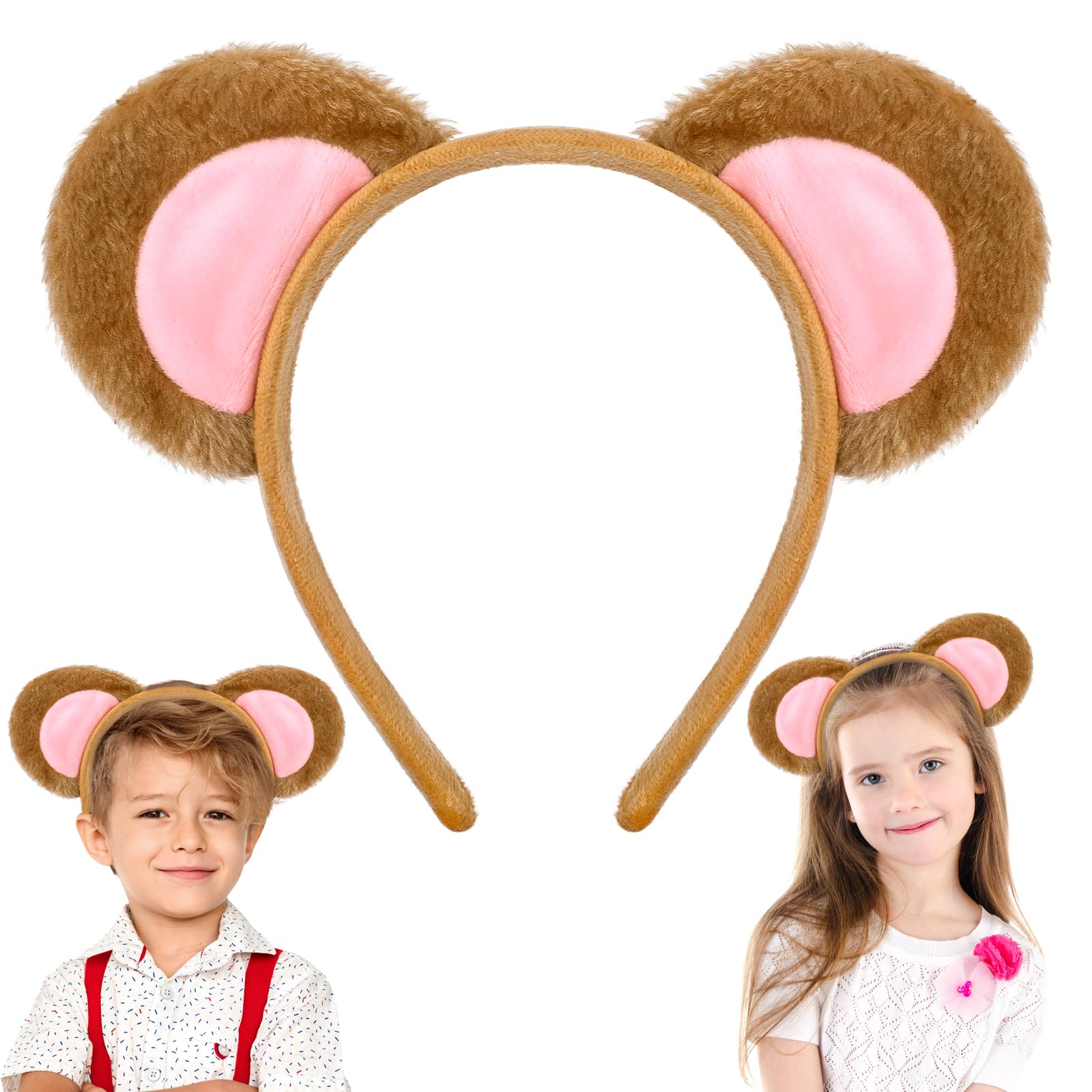 COMNICOBrown Monkey Ears Headband, 1Pcs Adult Unisex Animal Ears Headwear for Cosplay, Halloween, Party, School Play, Performance