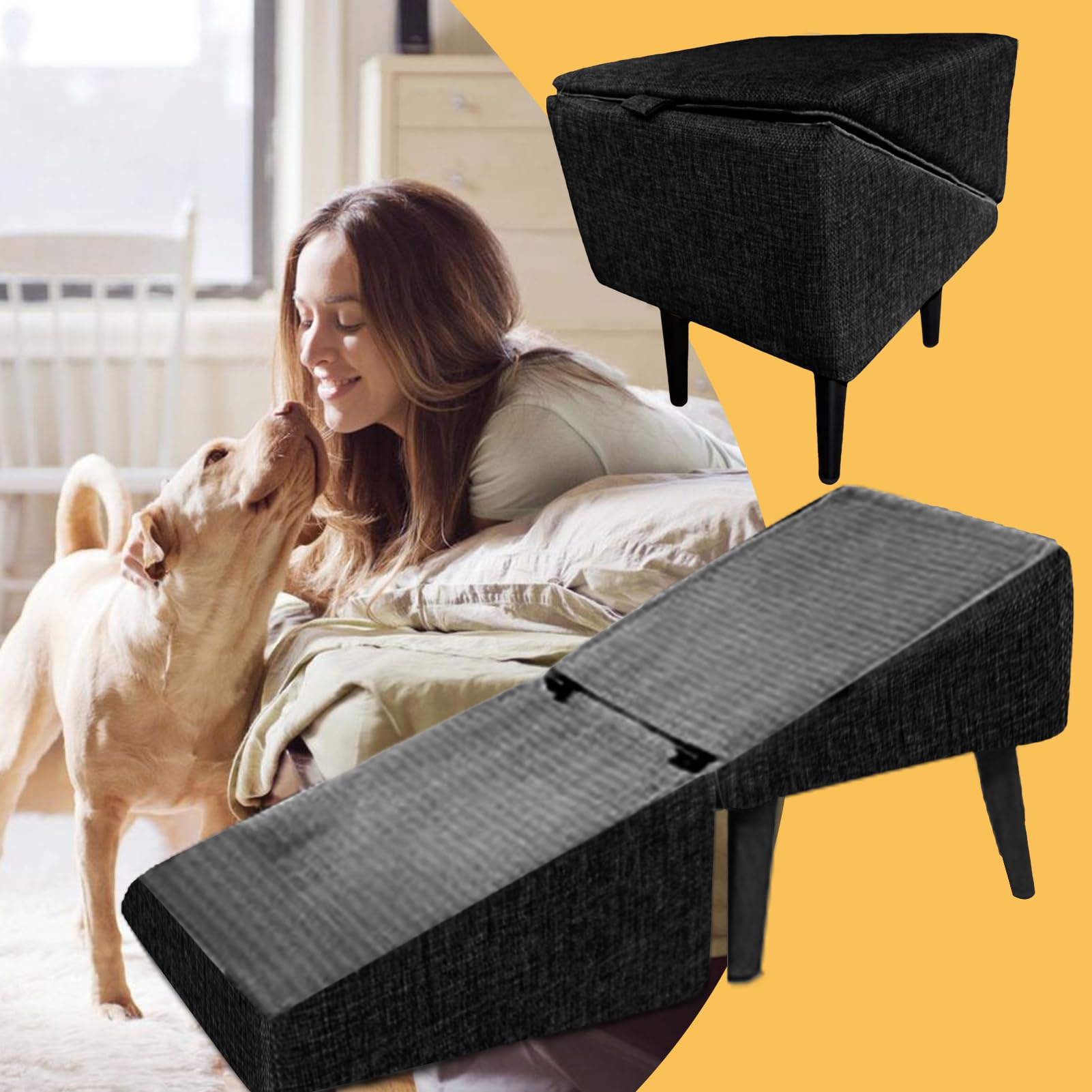 Rampe Chien Canapé,Bois Rampe Tabouret pour Chien35cm Capacité De Charge 50kg, Marchepied Anti-Dérapant pour Véhicule, Échelle Tabouret pour Petit Chien