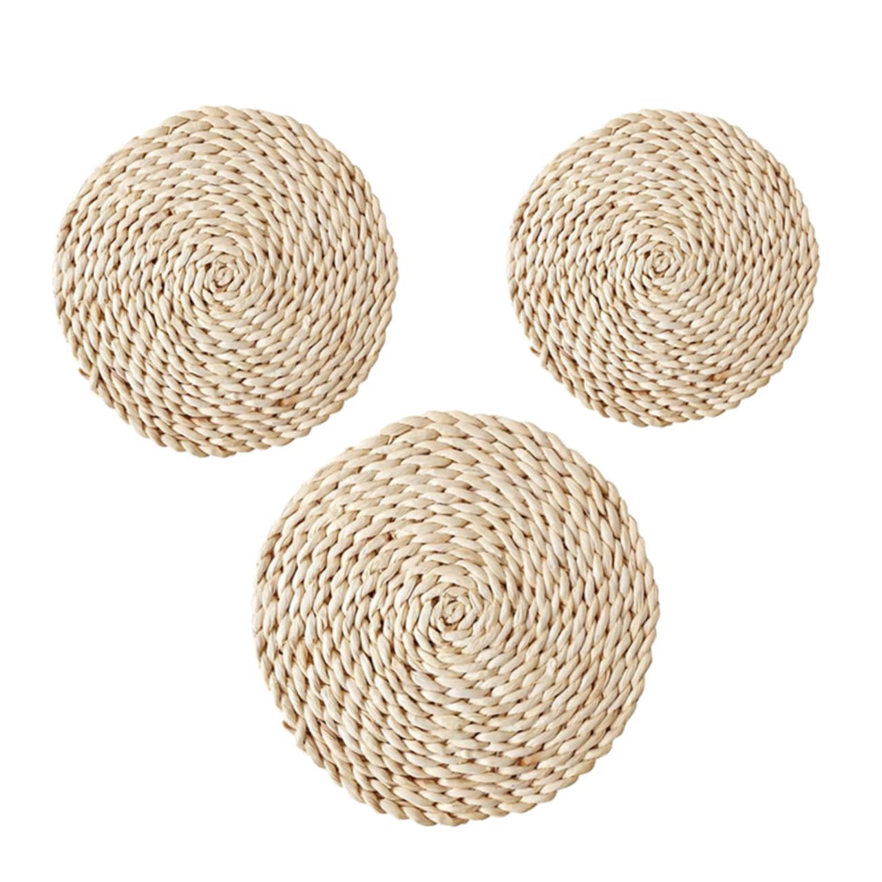 8 pièces Set de Dessous Plats Ronds Paille Naturelle Épais et Isolants Thermiques Protège Table pour Tasses Bols Assiettes Beige de Chaque