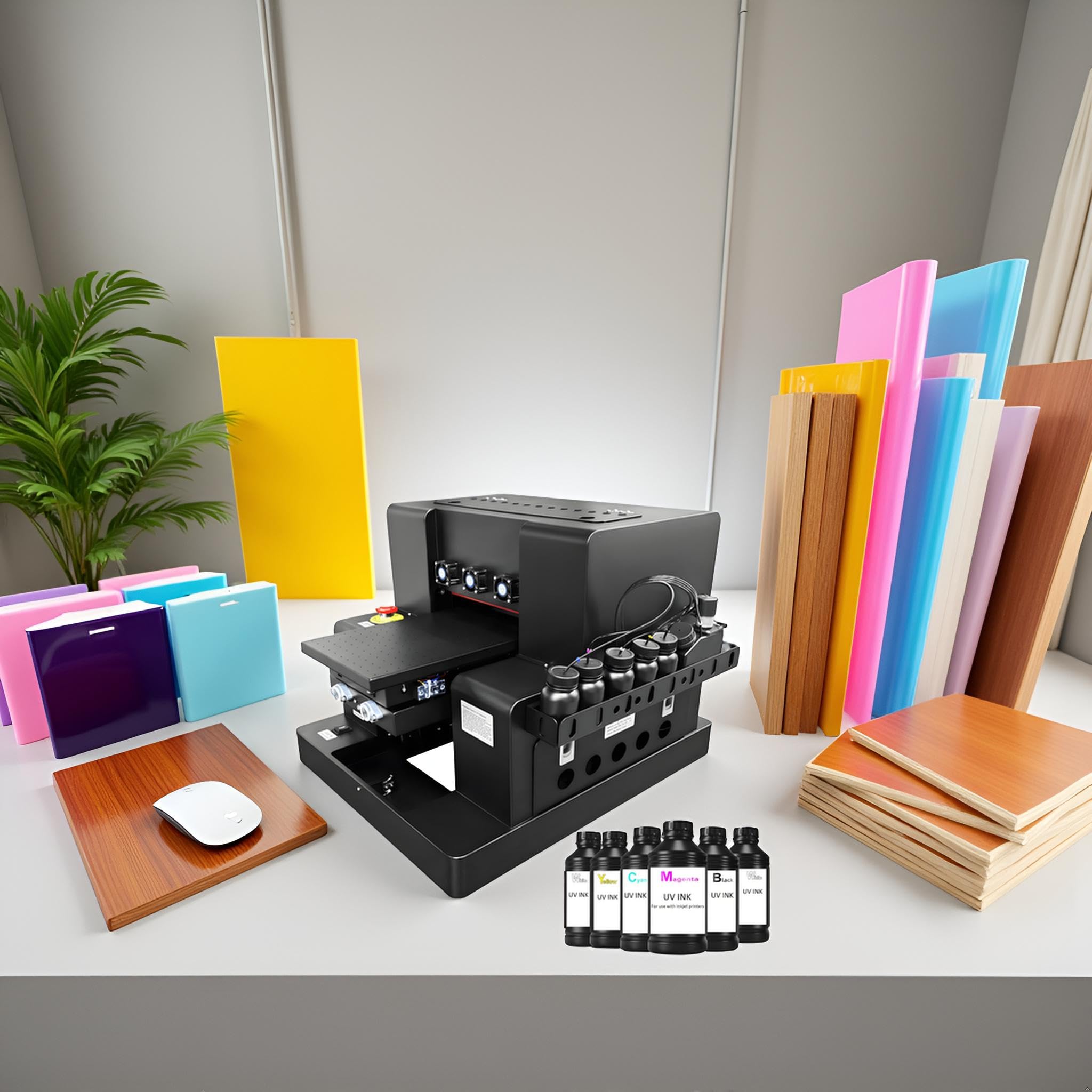 Stampante A4 UV XP600 Stampanti a Getto D'inchiostro Multifunzione Colori Inkjet Flatbed A4 UV Stampante,per Legno,Flacone,Acrilico,PVC,Custodia per Telefono,Metallo etc,con inchiostro