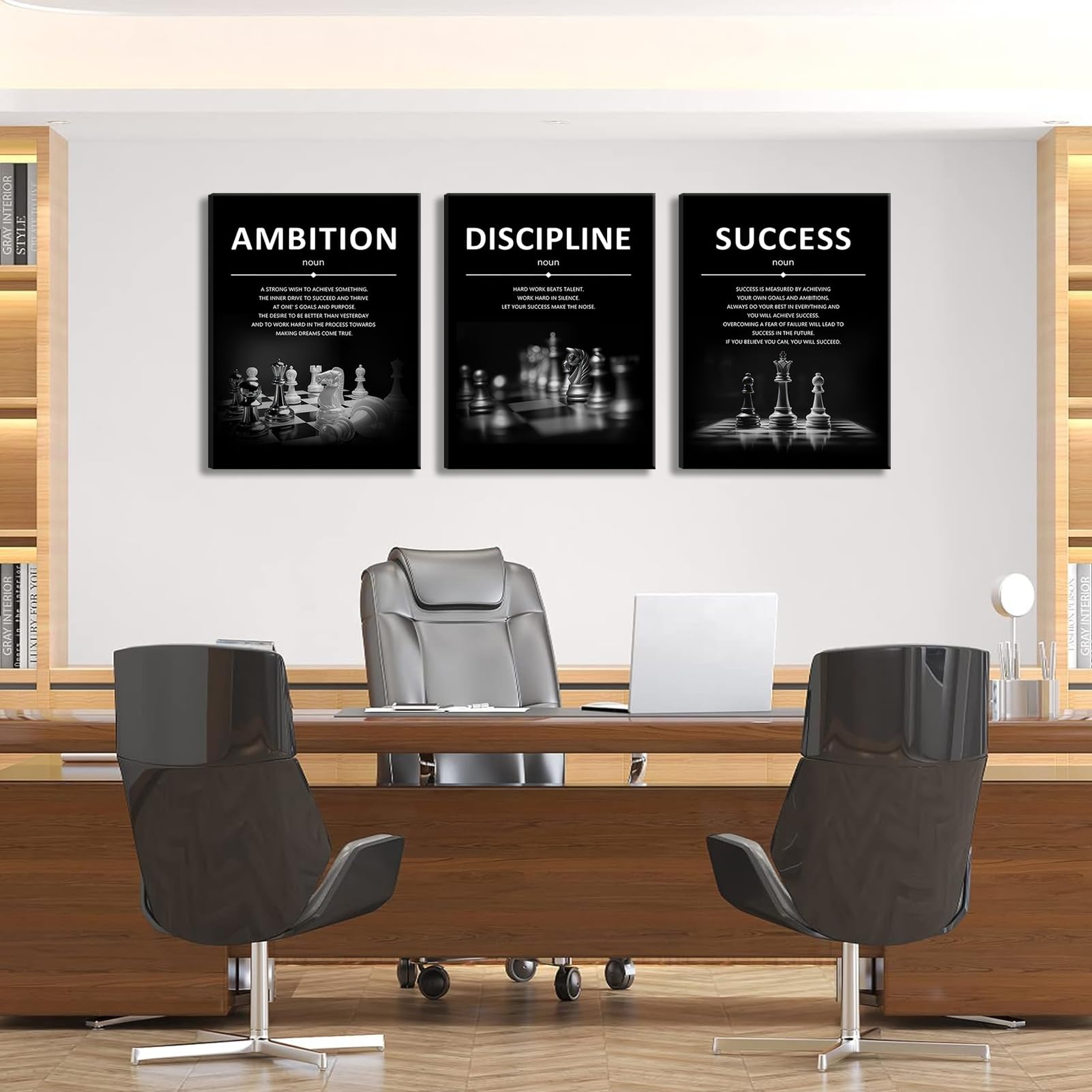 3 stampe motivazionali da parete per ufficio, su tela, con citazioni, opere d'arte, successo, ambizione, disciplina, incoraggianti, immagini per studio, palestra, decorazione per la casa, senza