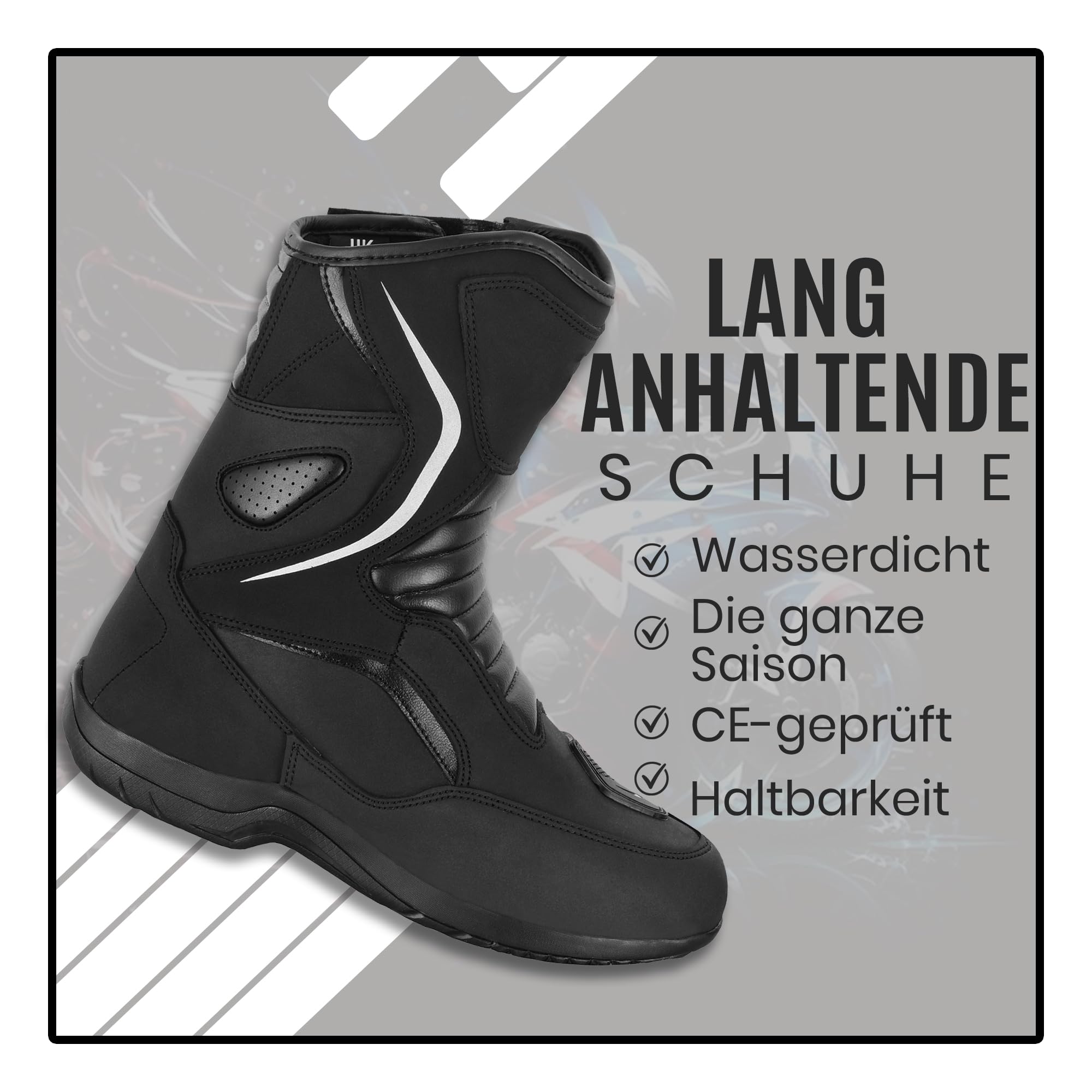 Botas de Motocross Hombre | Botas Piel Moto con Suela de Goma | Botas Motocicleta Rider de Cuero Proteccion para Hombre CE Approved EN 13634:2017