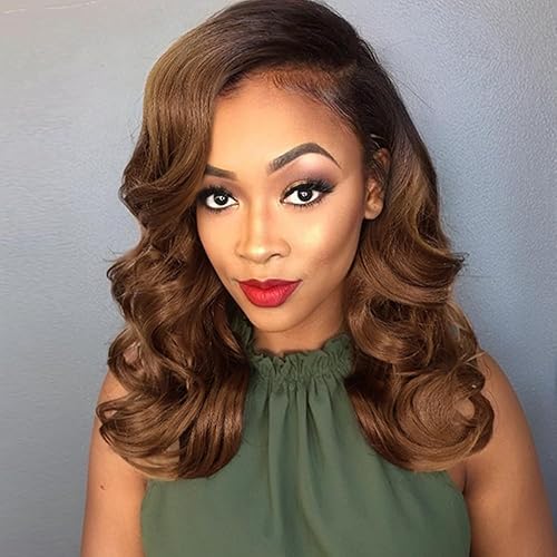 Miniatura 17 de Quantum Love Pelucas cortas y rizadas estilo Bob, peluca de raya lateral suelta para mujeres negras, peluca sintética corta ondulada (10 pulgadas)