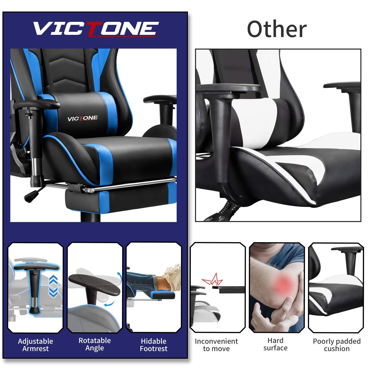 Amazon.com: VICTONE 電競椅附腳踏板賽車風格電腦椅電玩遊戲椅大型重型