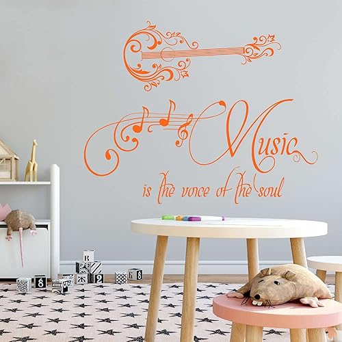 Vinilo decorativo para pared de vinilo con temática floral de guitarra, diseño de música es la voz del alma, decoración de pared para dormitorio de