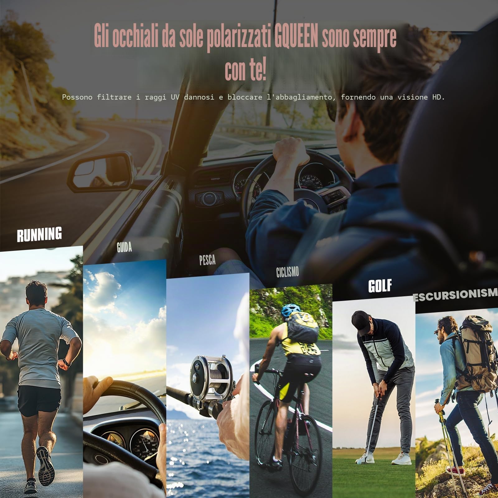 GQUEEN Occhiali da Sole da Uomo Donna Polarizzati Classici TR90 Leggeri 100% Protezione UV400 per Guidare la Pesca MO90