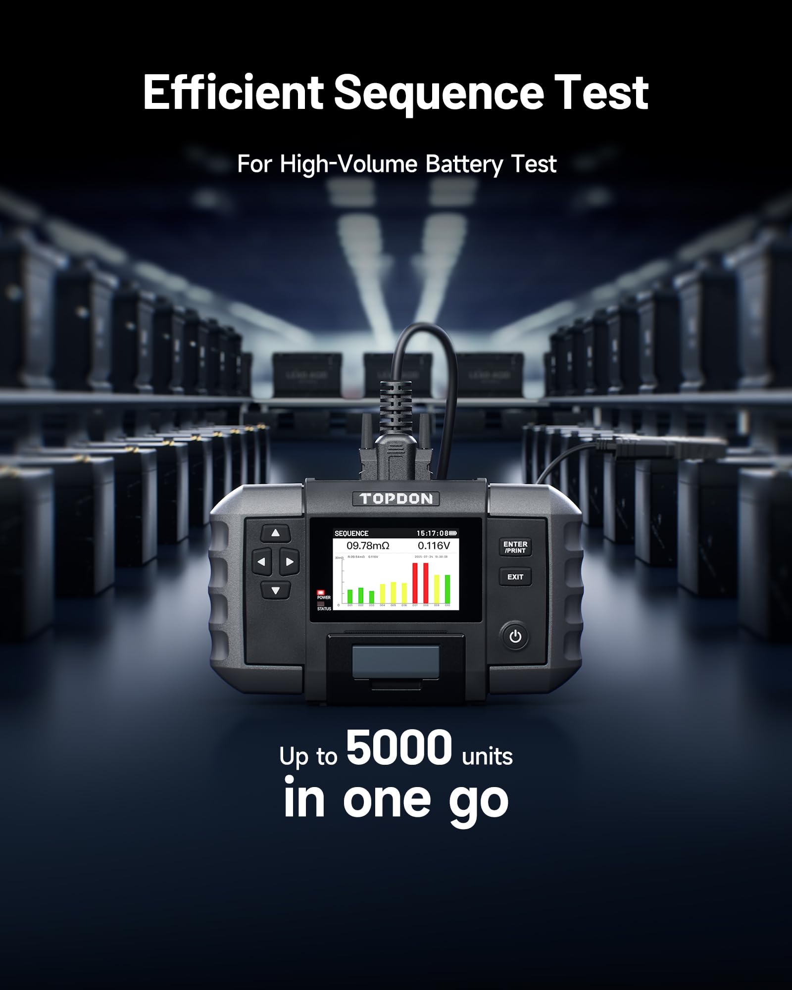 TOPDON Testeur Batterie Voiture BT600 Plus, Tests de Batterie 6V/12V/24V, 100-2000 CCA, Test de Démarrage/Charge/Système 12V/24V, Testeur de Batterie Auto avec Imprimante Intégrées, 2 Pinces Appariées