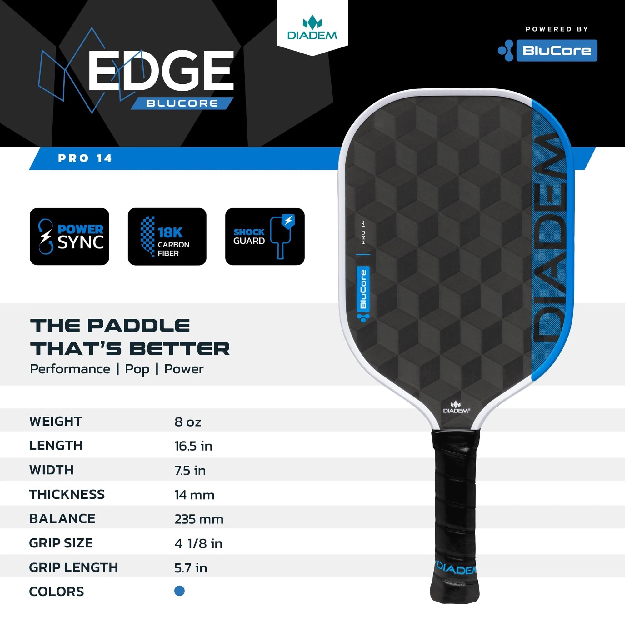 Amazon.co.jp: ダイアデム DIADEM ピックルボールパドル EDGE BLUCORE 