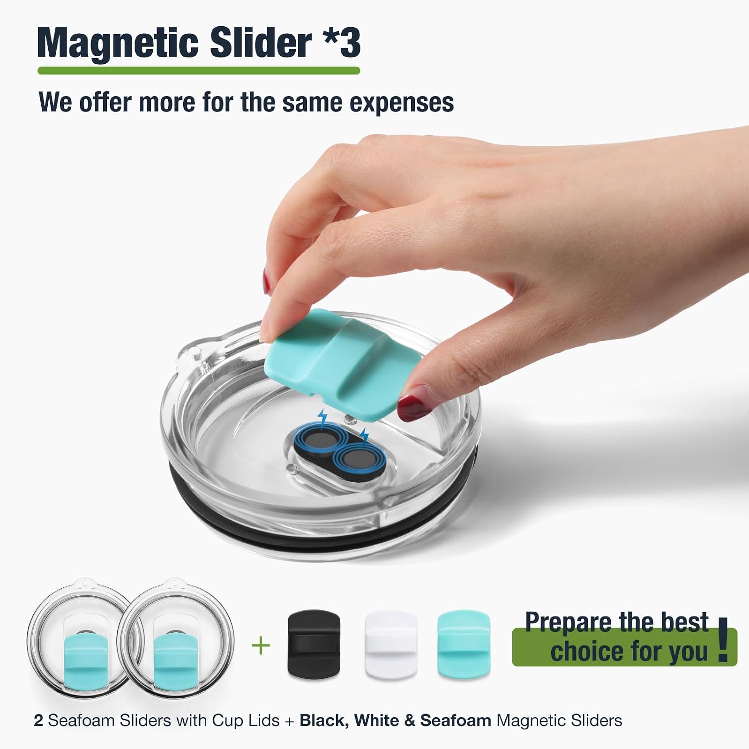 20 oz 591 ml Tumbler Lids,Magnetic Tumbler Lid Replacement for YETI,BPA Free 2 Pack Seafoam Tumbler Lids & 3 Pack Magnetic Slider image 2
