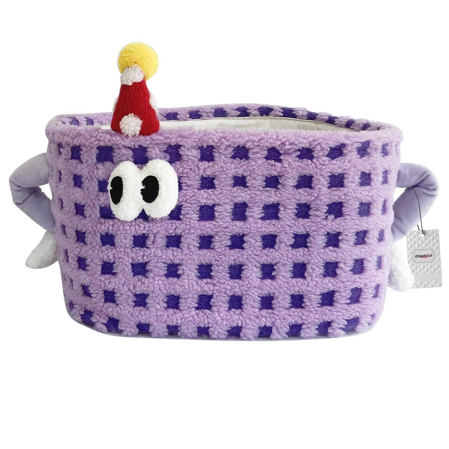 Panier de rangement en peluche violet à carreaux doux pour chambre bébé