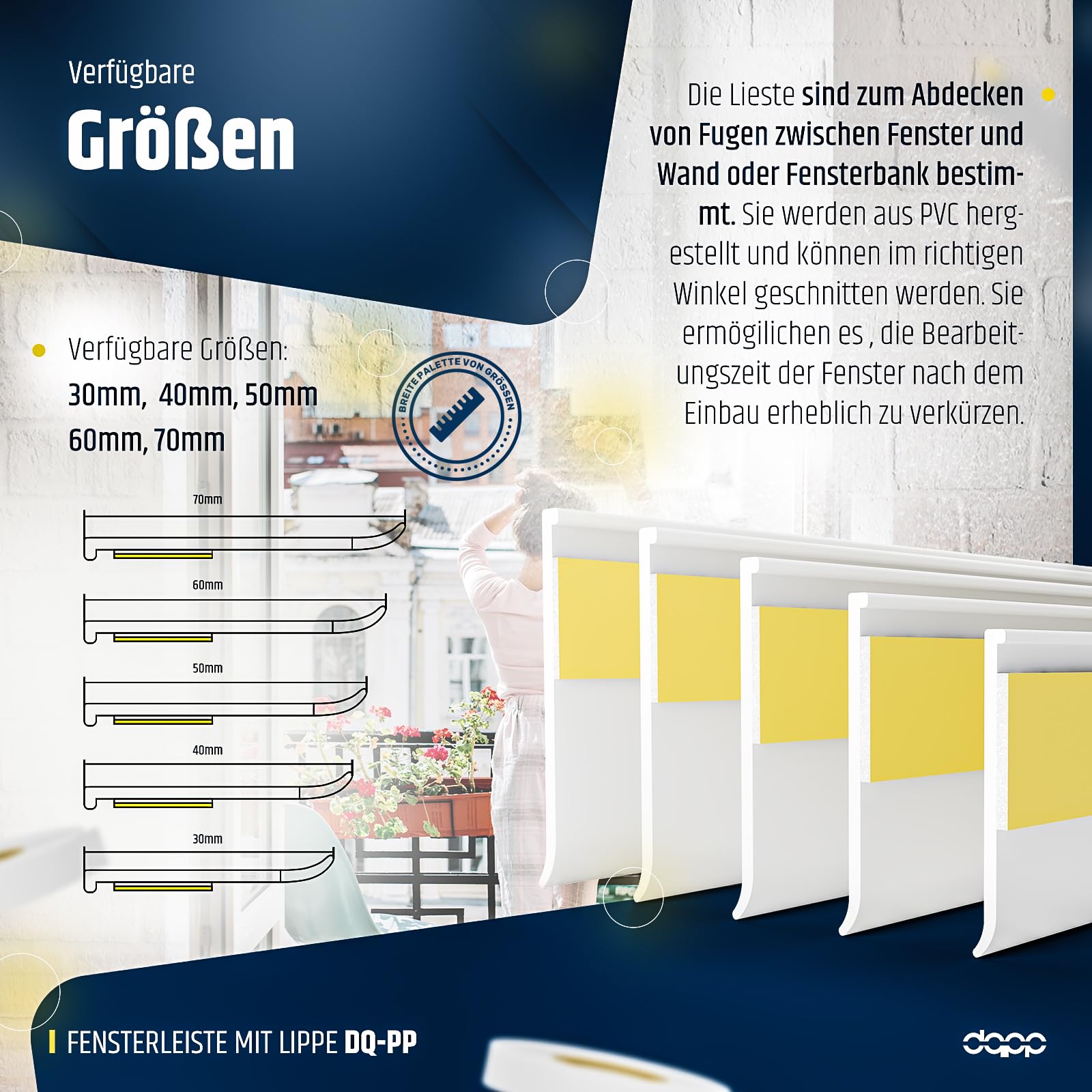 DQ-PP WINKELLEISTE – 15m Länge – 15x15mm – 1,5mm Stärke – Weiss – Fensterleisten Knickwinkel Eckleiste Abschlussleisten selbstklebend