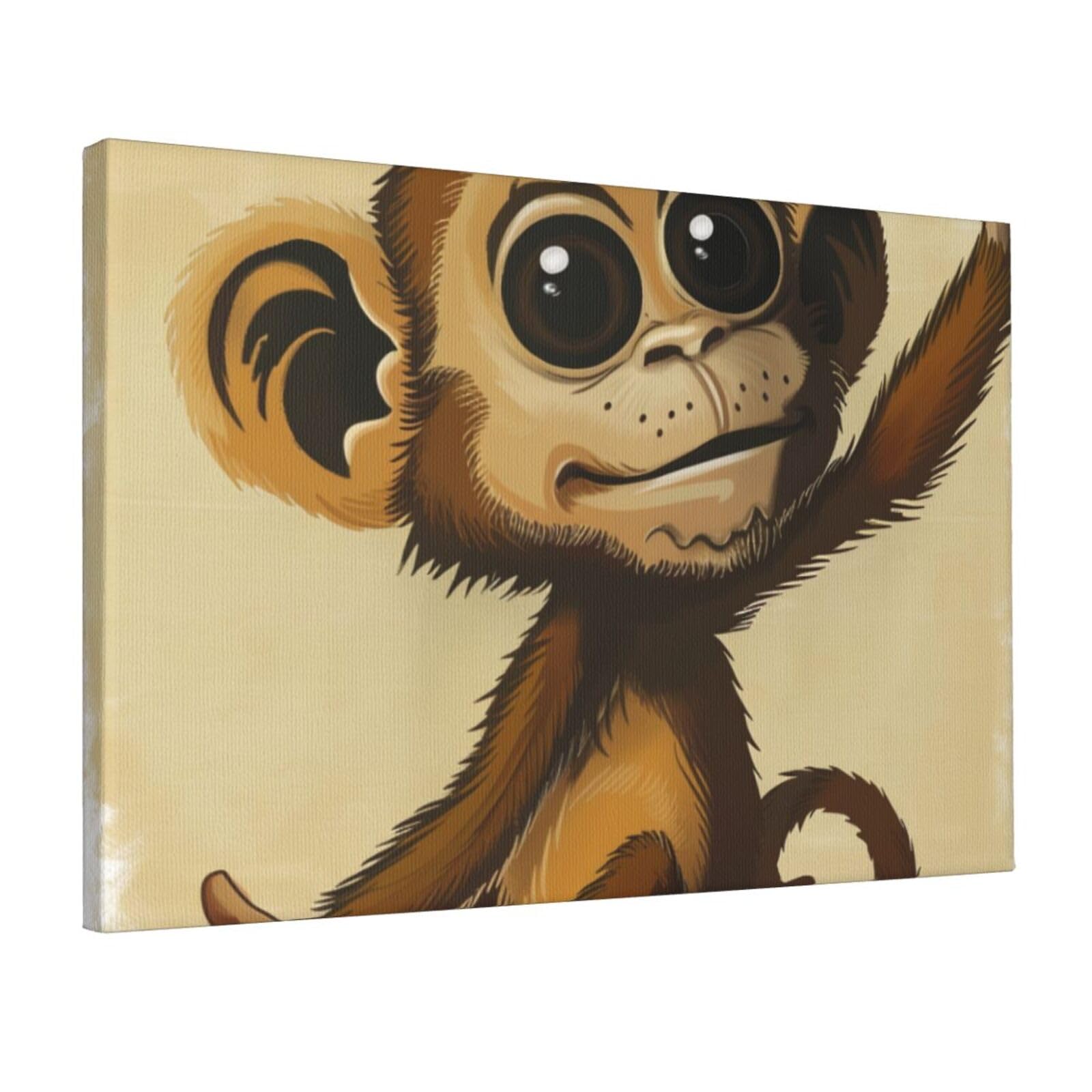 YKLJG Cute Monkey print Printed Wall Art Canvas Prints 45x30 CM Wooden Framed Picture Painting Artwork for Bedroom Kitchen Home Office Decor