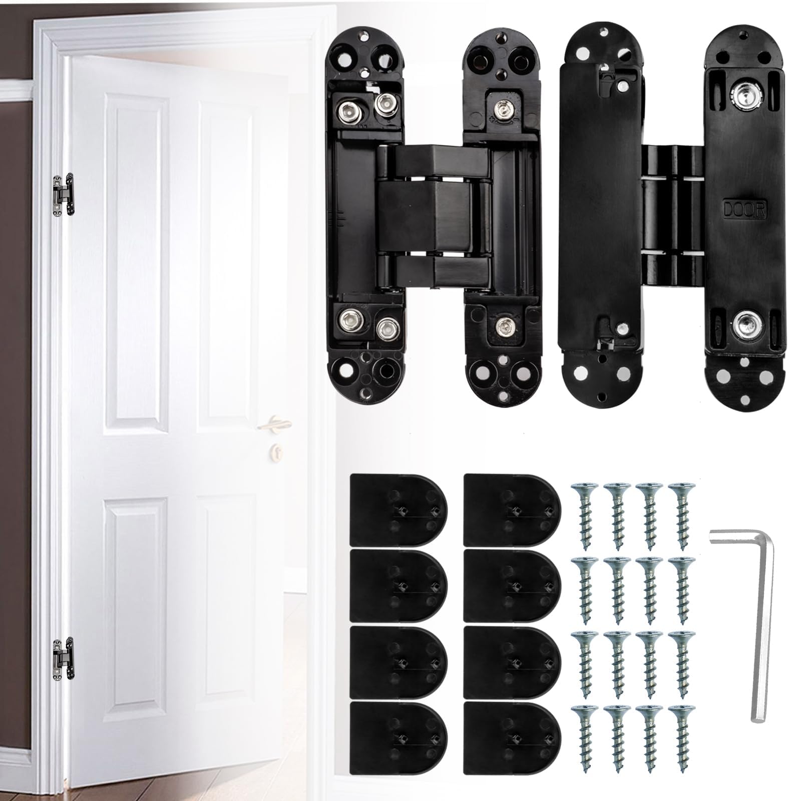 Cokritsm Hidden Door Hinges 7 inch Invisible Hinges for Doors 180 Degrees Concealed Door Hinges 3D Folding Door Hinge with Hex Wrench Screws for Wooden Door 80kg 2Pack
