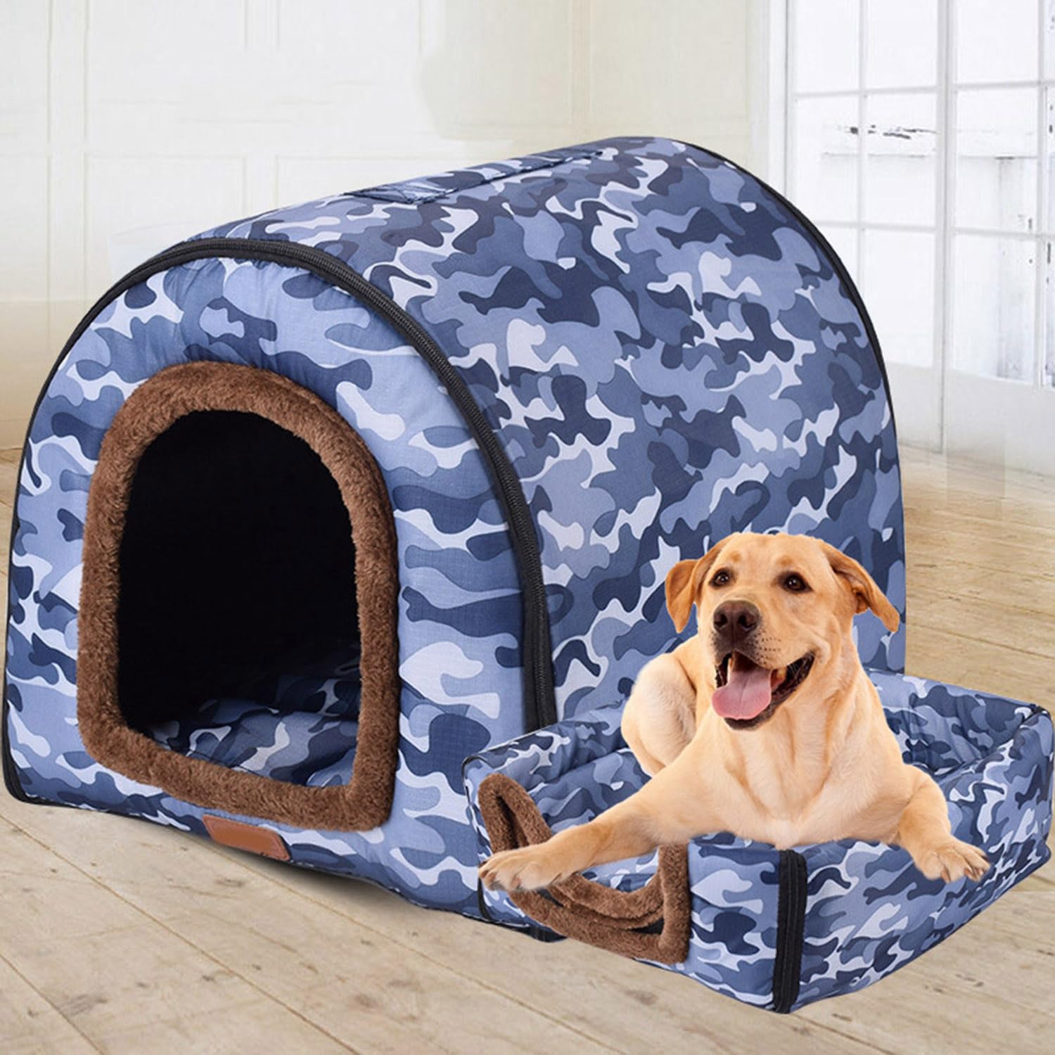 Waigg Kii Casa grande de lujo para perros, cama extra grande y cálida para perros y gatos, cueva para perros grandes, medianos, gatos, interiores y exteriores, lavable (75 x 57 x 55 cm, G)