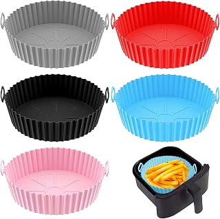 5 Pieces Silicone Air Fryer Molds, 20 x 17 x 5 cm Round Silicone Mold for Air Fryer, Reusable Air Fryer Accessories, Microwave, Oven (5 Colors)