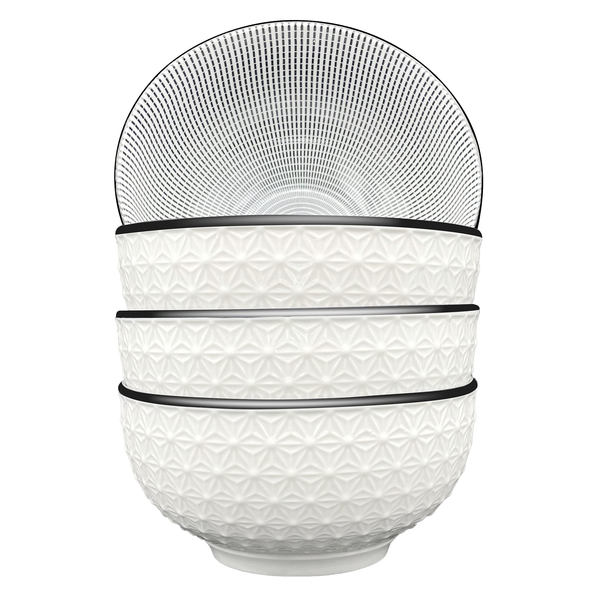 Super Stackable Round Fine Porcelain Soup Bowl Sets, 4 Pack - Microwavable Ceramic Bowls - Heat and Cold Resistant Porcelain -Bowl for Cereal Soup