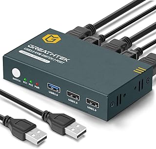 USB 3.0 KVM Switch HDMI 2 Port Ultra HD 4K@60Hz, KVM Switches with USB 3.0 Port High-Speed Transmission Share USB Devices, 2 PCs Share 1 Monitor with Button Switch, with 2 USB 3.0 and 2 HDMI Cables