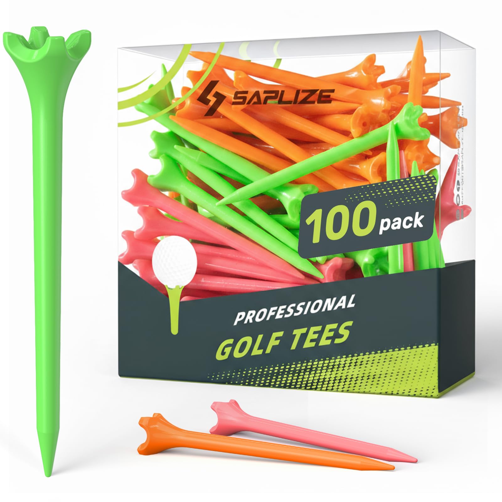 SAPLIZE Upgraded 4-Prong Golf Tees Plastic, 50/100/120 Pack, Optimized Shaft Thickness for Ideal Balance of Strength & Flexibility, Engineered to Reduce Friction & Side Spin