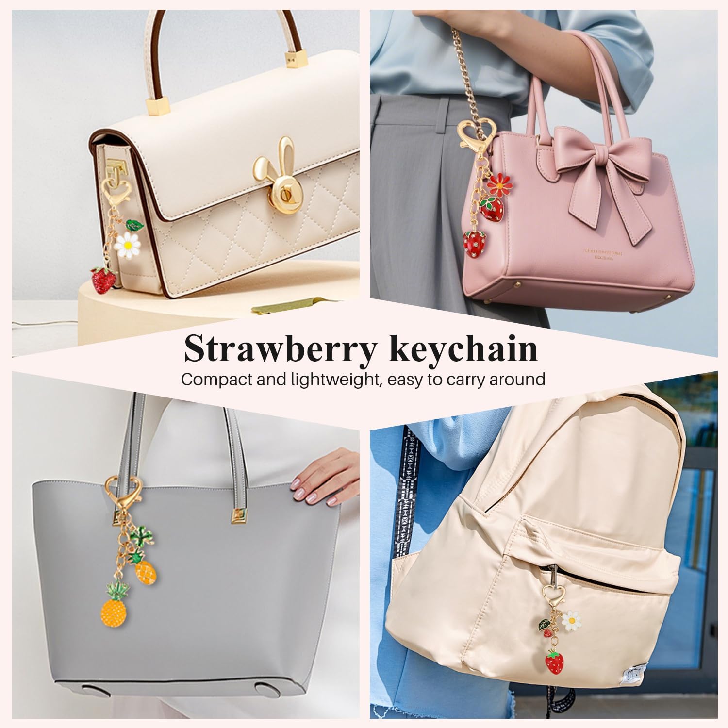 5Pcs Cute Strawberry Keychain Bag Charms Purse Chain Kawaii Heart Daisy Keychains Backpack Key Chain for Women Girls - Image 5
