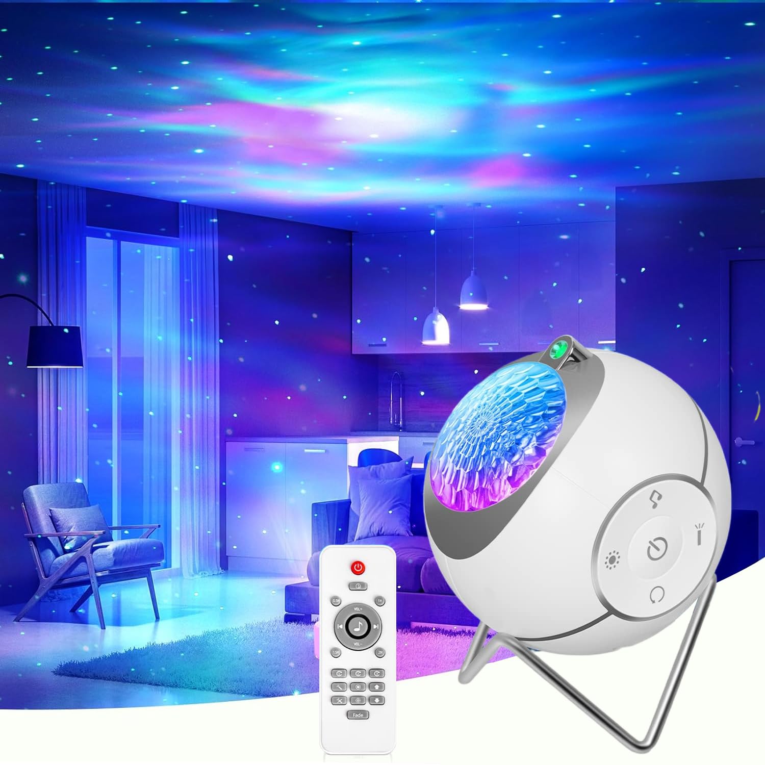 Galaxy Projector, Star Projector 360° Rotation Sensory Lights, Star Lights Starry Night Light Projector for Bedroom with White Noises and Timer, Projector Light for Kids Adults Gifts Room Decor