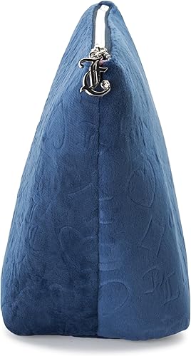 Miniatura 6 de Juicy Couture Bolsa de maquillaje azul organizador de cosméticos esenciales de viaje con cremallera superior cuña terciopelo corazón corona