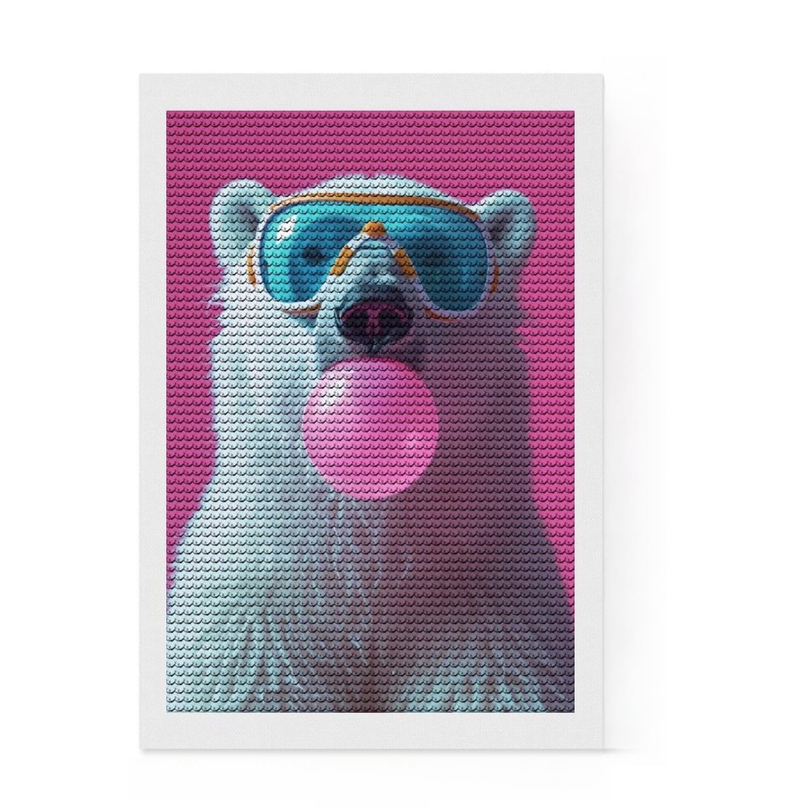 Junmoney Polar Bear Bubblegum Round Drill Diamond Painting 8"x12", Decorate Your Room, Sparkling Round Gems, Adhesive Canvas, Bedroom Decor