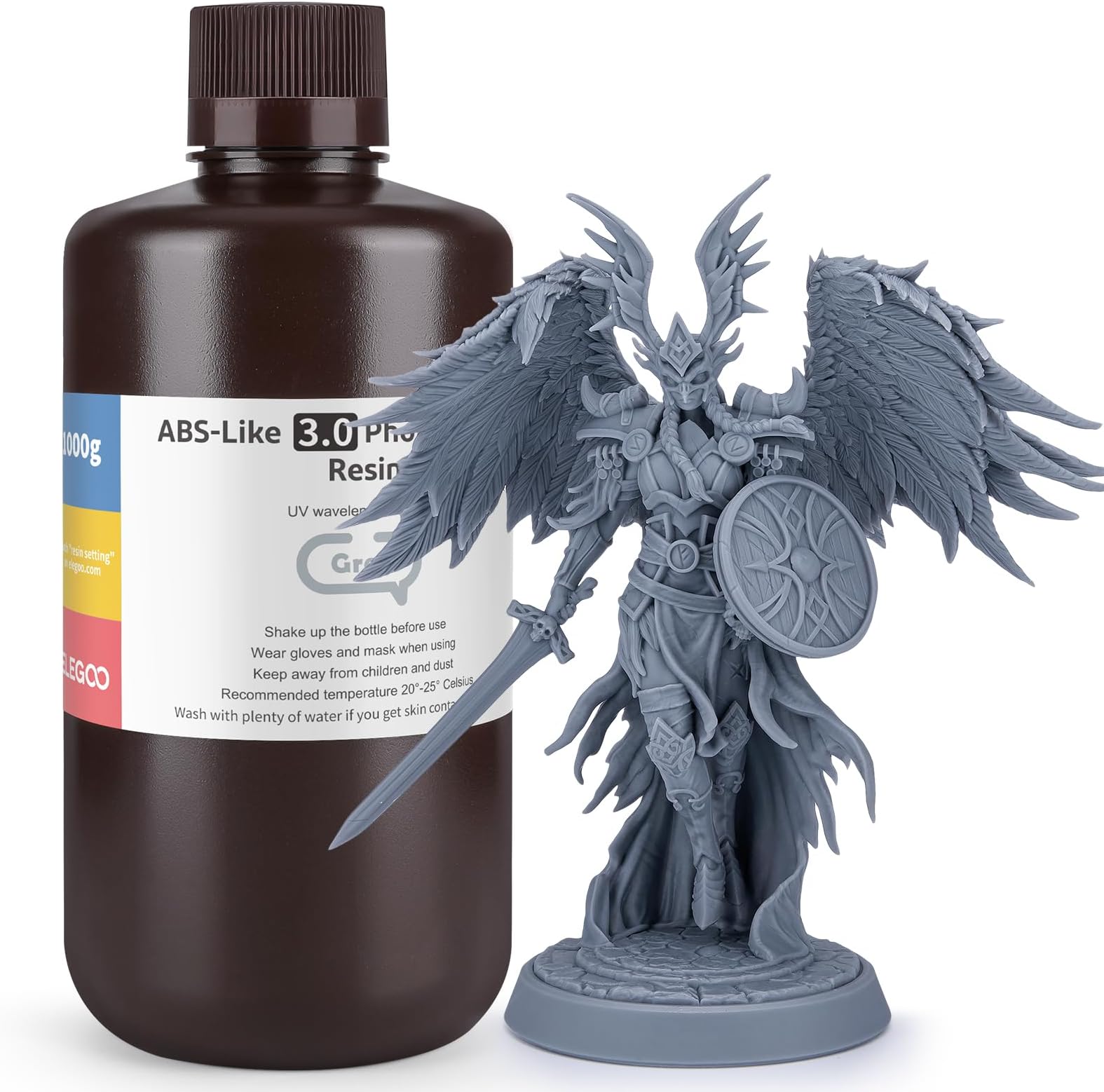 Upgraded ABS-Like Resin 3.0, 405nm UV-Curing 3D Printer Resin with Higher Precision and lower Shrinkage, Enhanced Strength and Toughness Photopolymer Resin for LCD Printer Grey 1KG