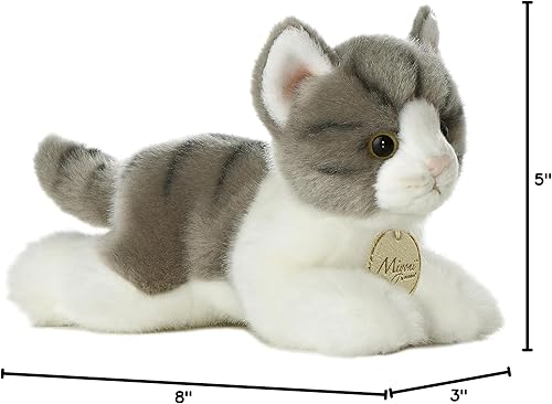 Miniatura 3 de Aurora® Adorable gato atigrado gris de peluche Miyoni®, detalle realista, compañía entrañable, 8 pulgadas
