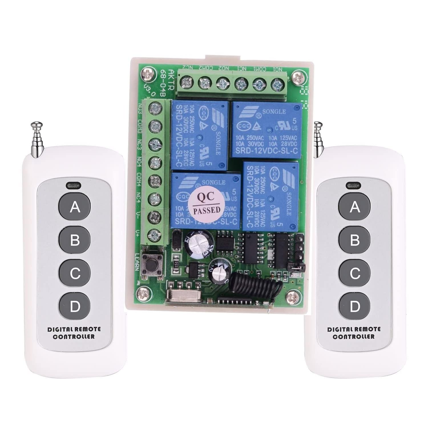 433Mhz Wireless Switch DC12V 4CH Relay Receiver Module + 4botton RF Remote Control 433Mhz Transmitter for Garage Car Gate, Blue