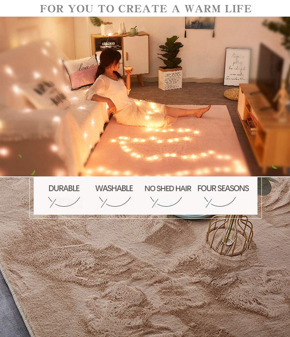 GueTTO Tapis en Fausse Fourrure De Lapin,Faux Peau De Mouton Tapis, Antidérapant Tapis Tapis Shaggy,Doux Couleur Unie Solide Tapis De Rampant Chambre,Beige,100 * 200cm