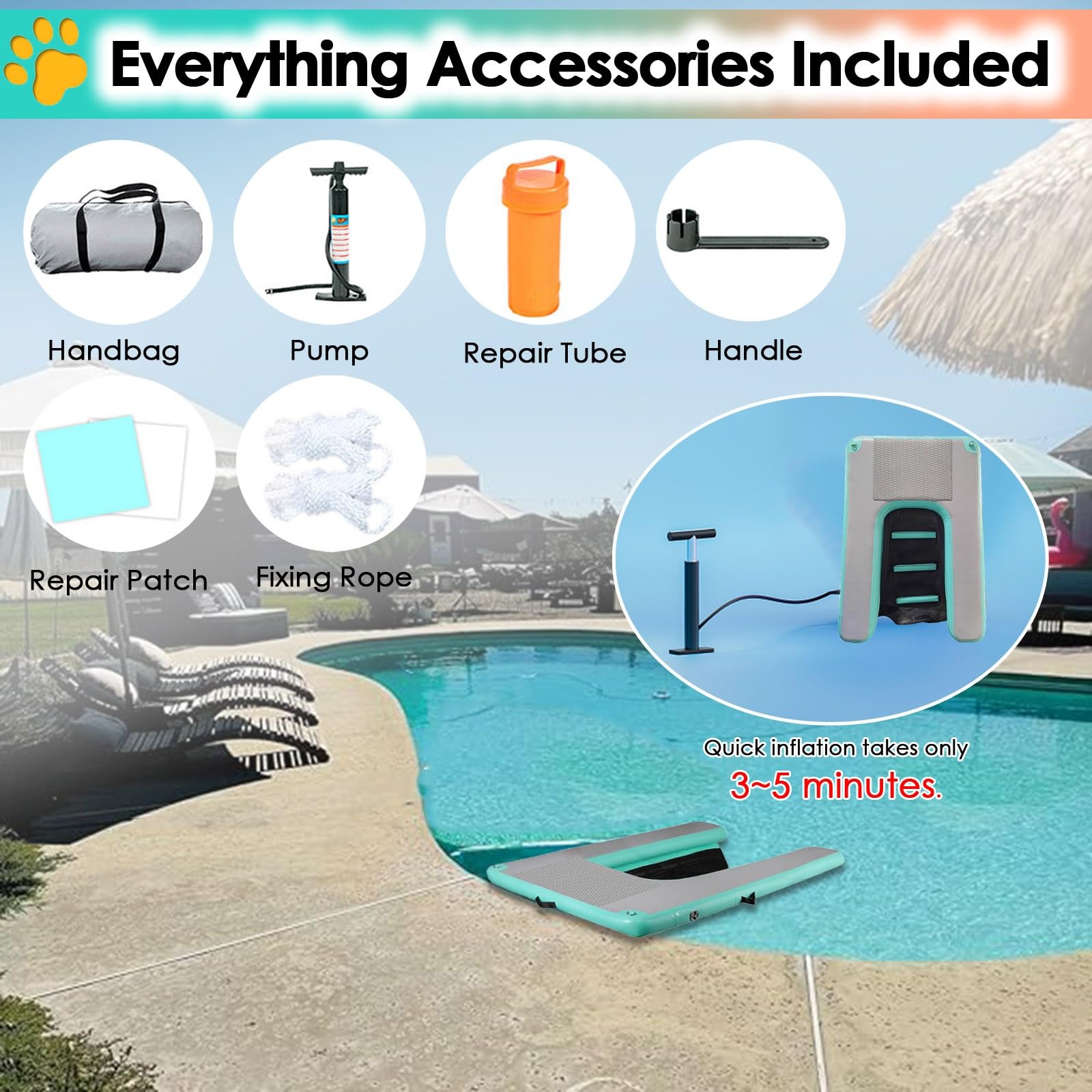 caletta per cani da barca Rampa antiscivolo per piscina per cani per cani fino a 60 kg, pieghevole rampa per barca per cani/ gonfiabile piattaforma di attracco per lago/fiume/ spiaggia/ mare, con pomp