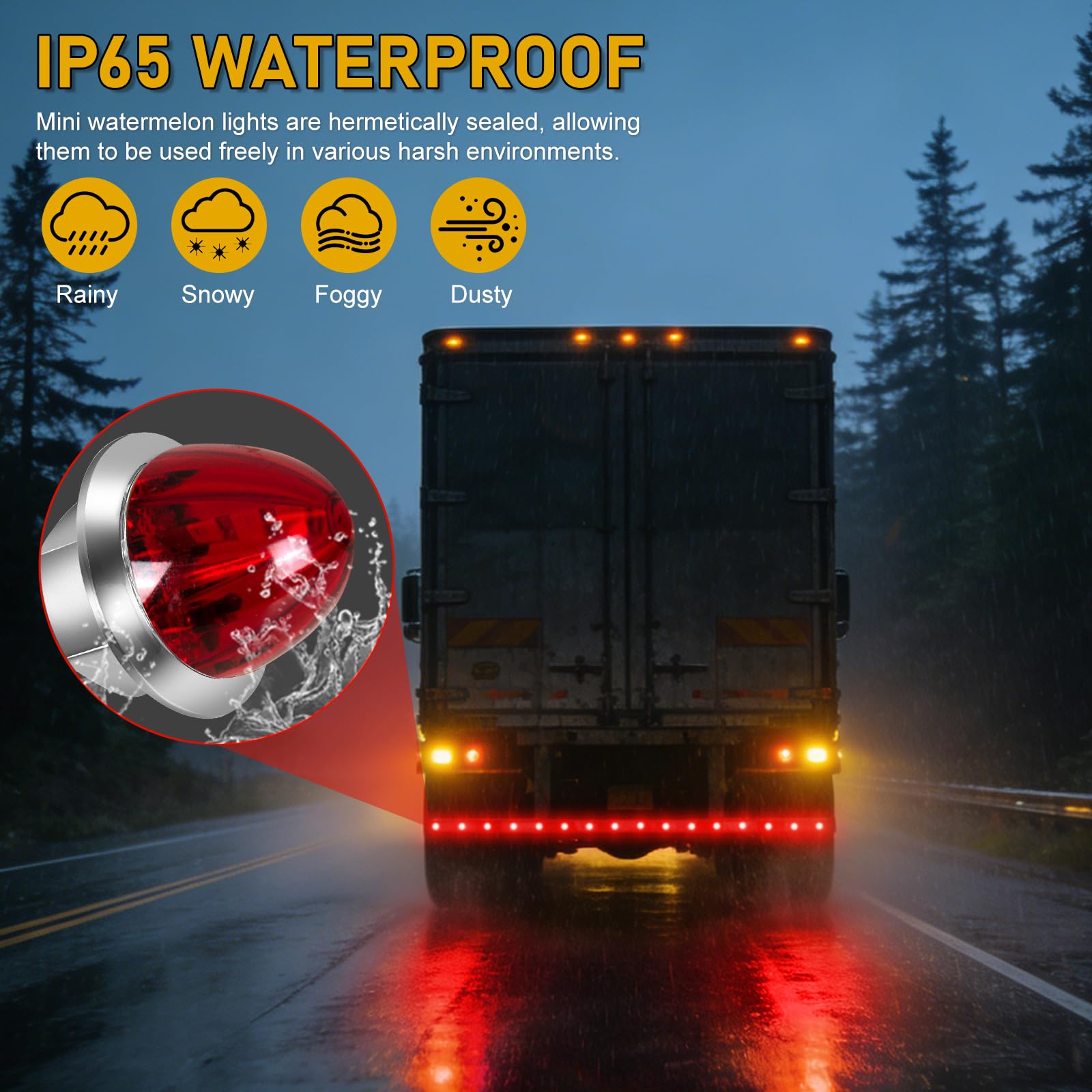 10PCS Mini Watermelon Lights, 3/4 Inch Strobe & Constant Dual Function Red LED Watermelon Lights, IP65 Waterproof Side Clearance Tail Griller Flash Lights Turn Signal for 12V Semi Trailers Trucks RV - 4