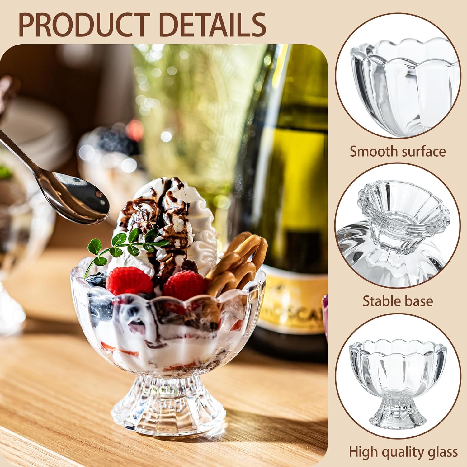 5oz Iced Cream Dessert Bowl, Vintage Footed Tulip Glass Dessert Cups, Cute Glass ware with Heavy Base, Drinking Cup for Sundae, Fruit, Ice Cream, Snack, Condiment, Holiday Party (18)