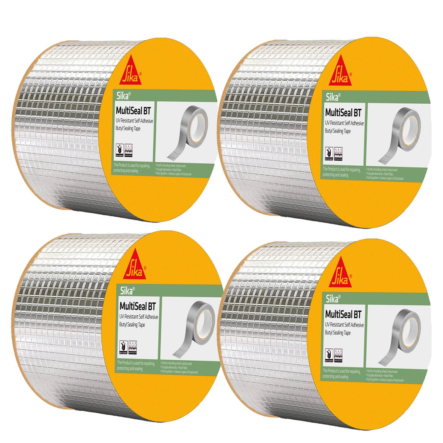 SIKA – Pack of 4 Butyl waterproofing tape MultiSeal BT – Weatherproof – Seals out water and draughts – Rubber tape for pipe cracks – 10 cm x 5 m – Silver