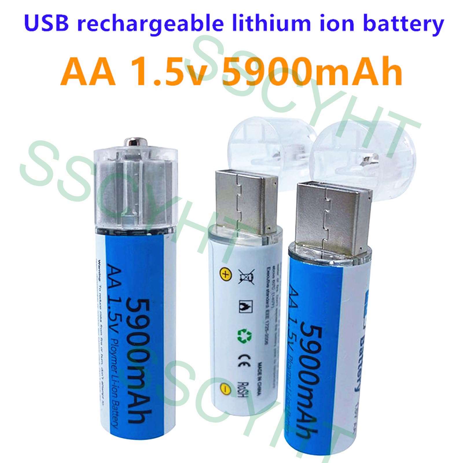 Baterías AA Recargables por USB, batería de Iones de Litio Doble A de 5900mAh, recargada hasta 1000 ciclos, batería AA de 1,5 V y 5900mAh