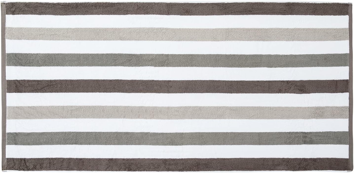 Vessia 100% Cotton Plush Beach Towel - Combed Ring Spun Yarn dye Brown Khaki Stripe Pool Towel (30x60 Inch) - Ultra Soft and Super Absorbent Swim Travel Towels for Men and Women