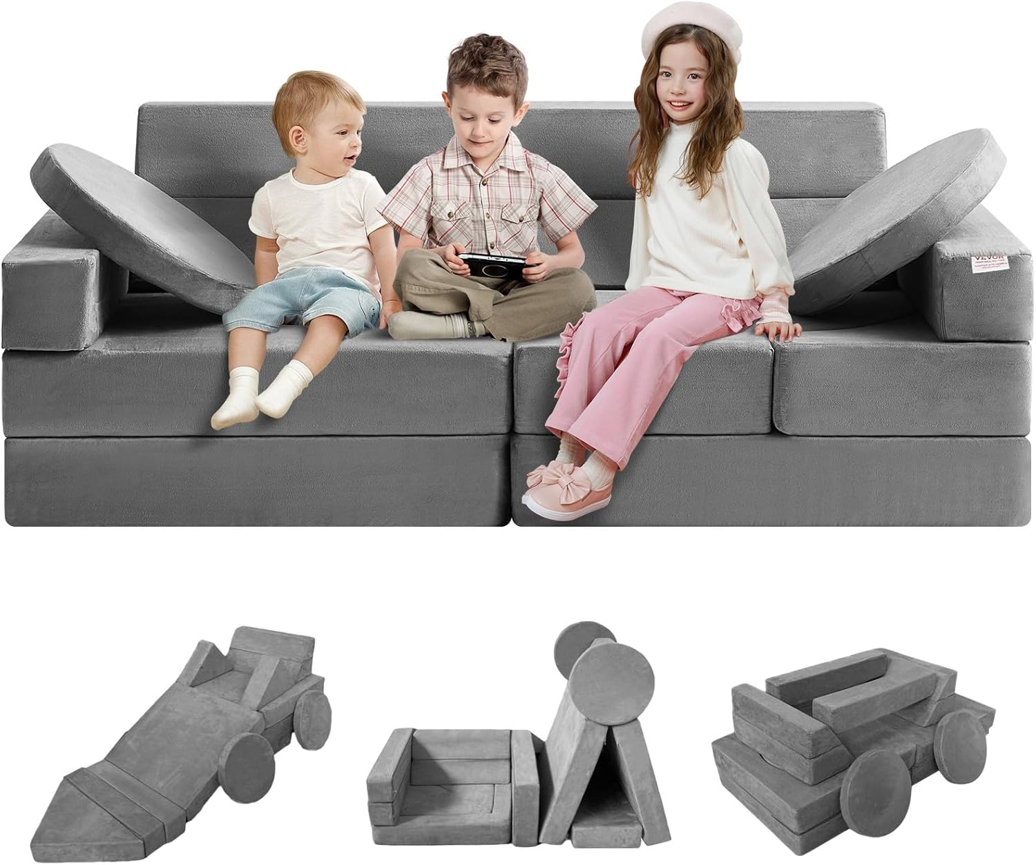 VEVOR Play Couch, 15pcs Modular Nugget Couch, Foam Sofa Couch with High