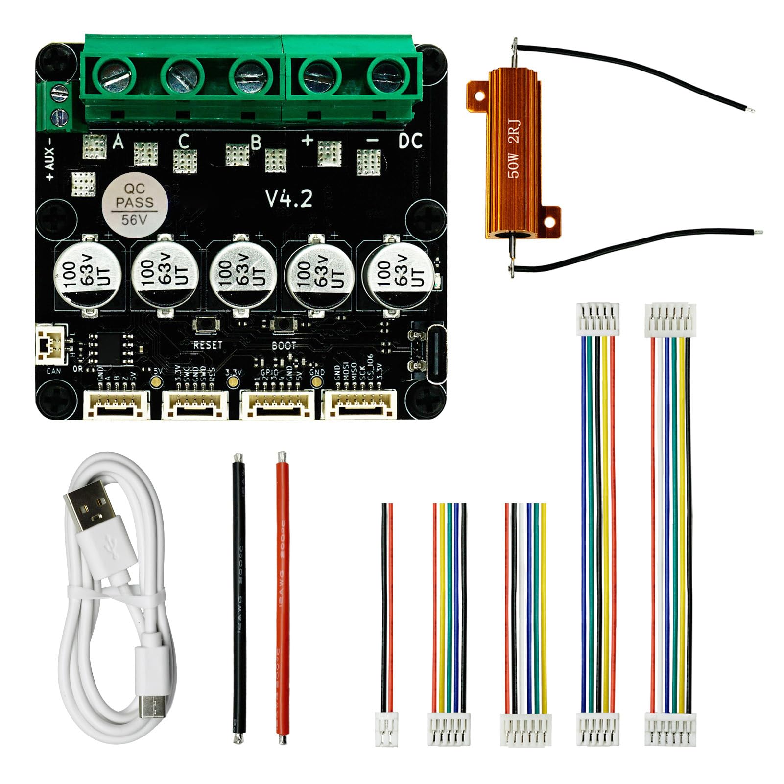 Yctze ODESC V4.2 Single Drive High T Brushl Servomotor Controller für FOC BLDC 8-56V 20A, Kompatibel mit Odrivetool, Motortreiberplatine