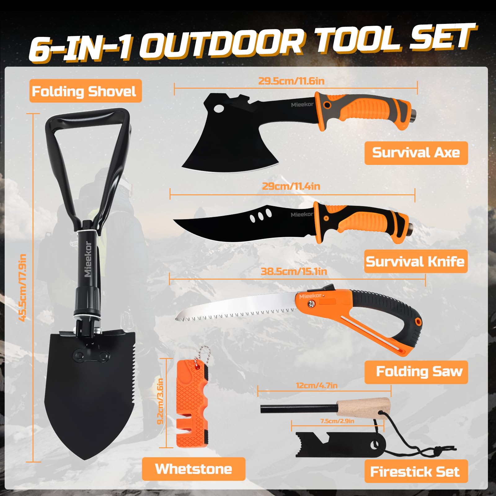 6 in 1 Kit de Supervivencia,Kit Supervivencia,Juego de Accesorios para Acampar,Set de Camping con Hachas de Supervivencia,Palas Plegables,Sierras Plegables,Regalos para Hombres,para Acampar,Aventura