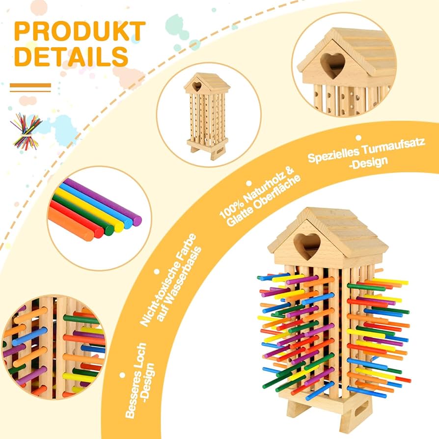 NEUFOOD Ontessori Spielzeug Ab 3 Jahre, 77 Stu00fcck Bunte Holzstu00e4bchen Pu00e4dagogisches Brettspiel