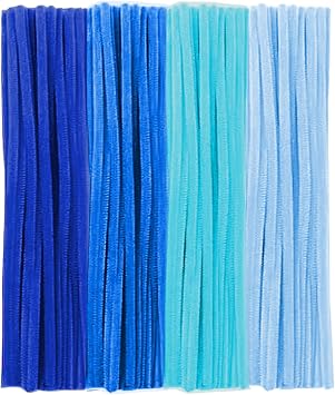 Blue Pipe Cleaners, 100 Pieces Chenille Stems Craft, 12 inch Long Fluffy Pipe Cleaners for Creative DIY Art Craft Projects, Home Decoration Supplies 6 mm x 30 cm, Blue Series-4 Colors