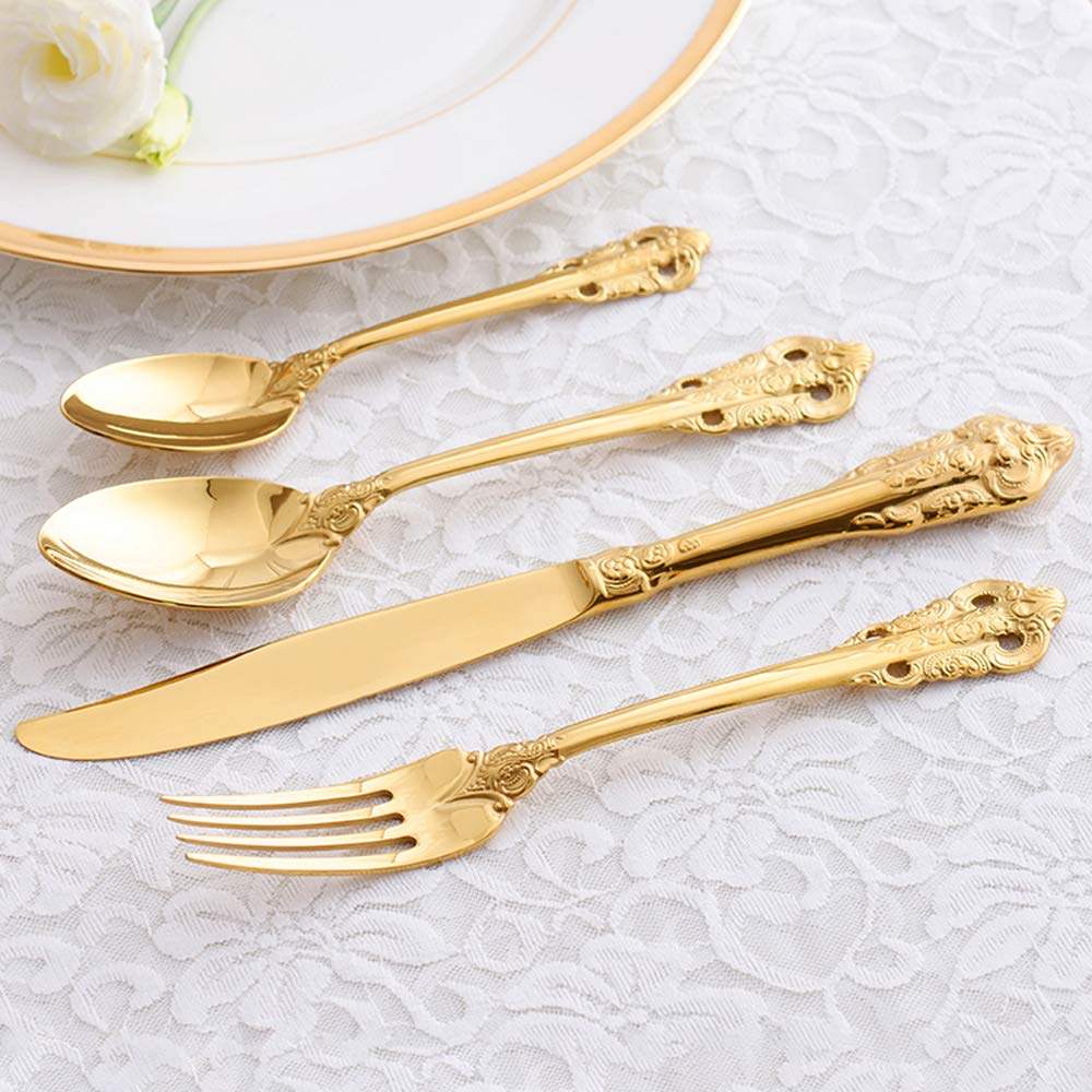 Set di posate in acciaio inox 18/10 di qualità alimentare, 4 pezzi con coltello, forchetta, cucchiaio, cucchiaio, stile antico reale, lavabile in lavastoviglie