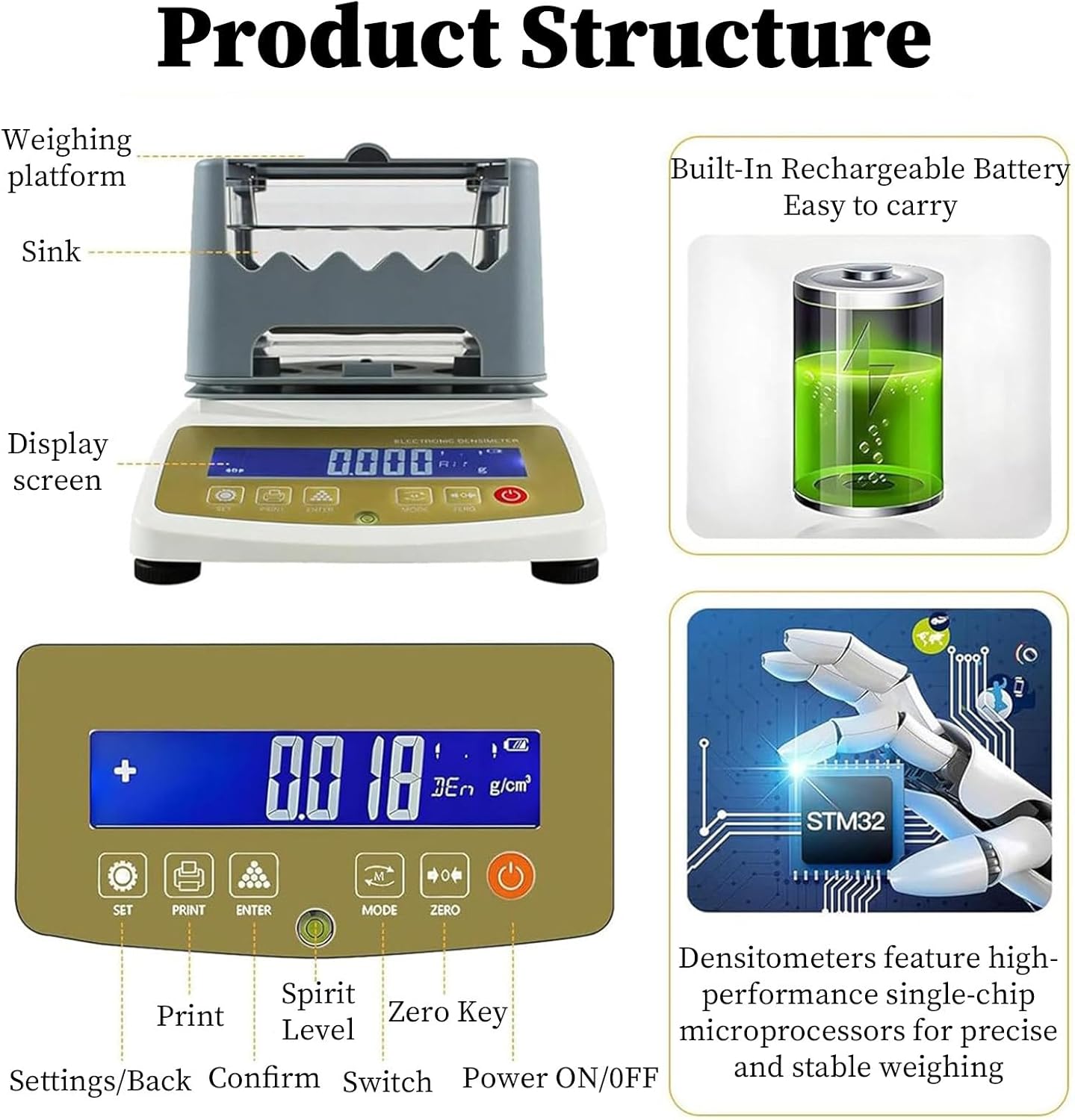 Precious Metal Testing Machine, Digital Gold & Silver Tester Machine with Density Meter | 0.001g/cm³ Accuracy, for Jewelry, Pawn Shops, Coins XF-300K