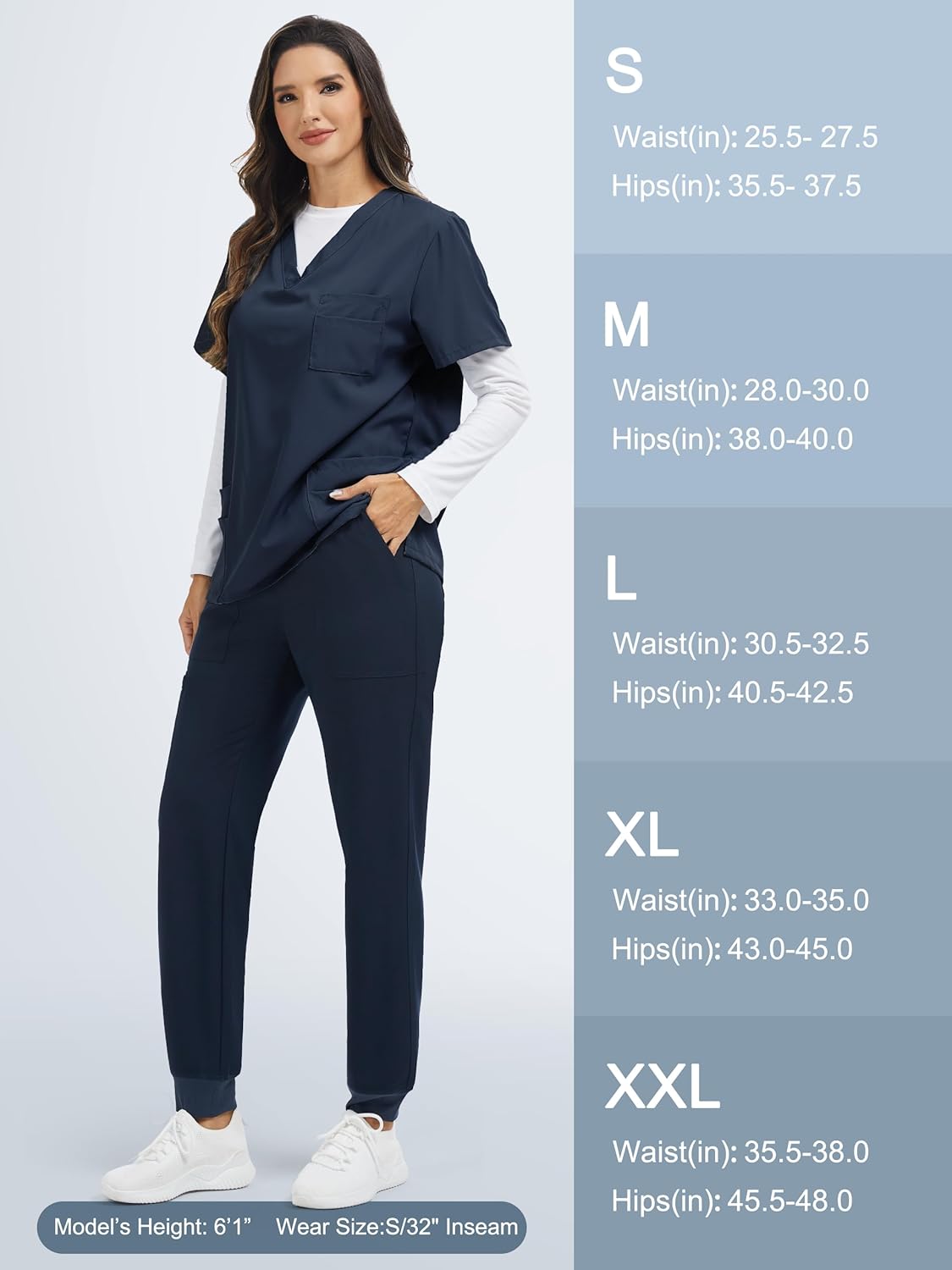 SEVEGO Tall Women's Scrub Pants 32/34/36 Long Inseam Yoga Jogger with 5 Pockets Drawstring Elastic Waistband - Image 6