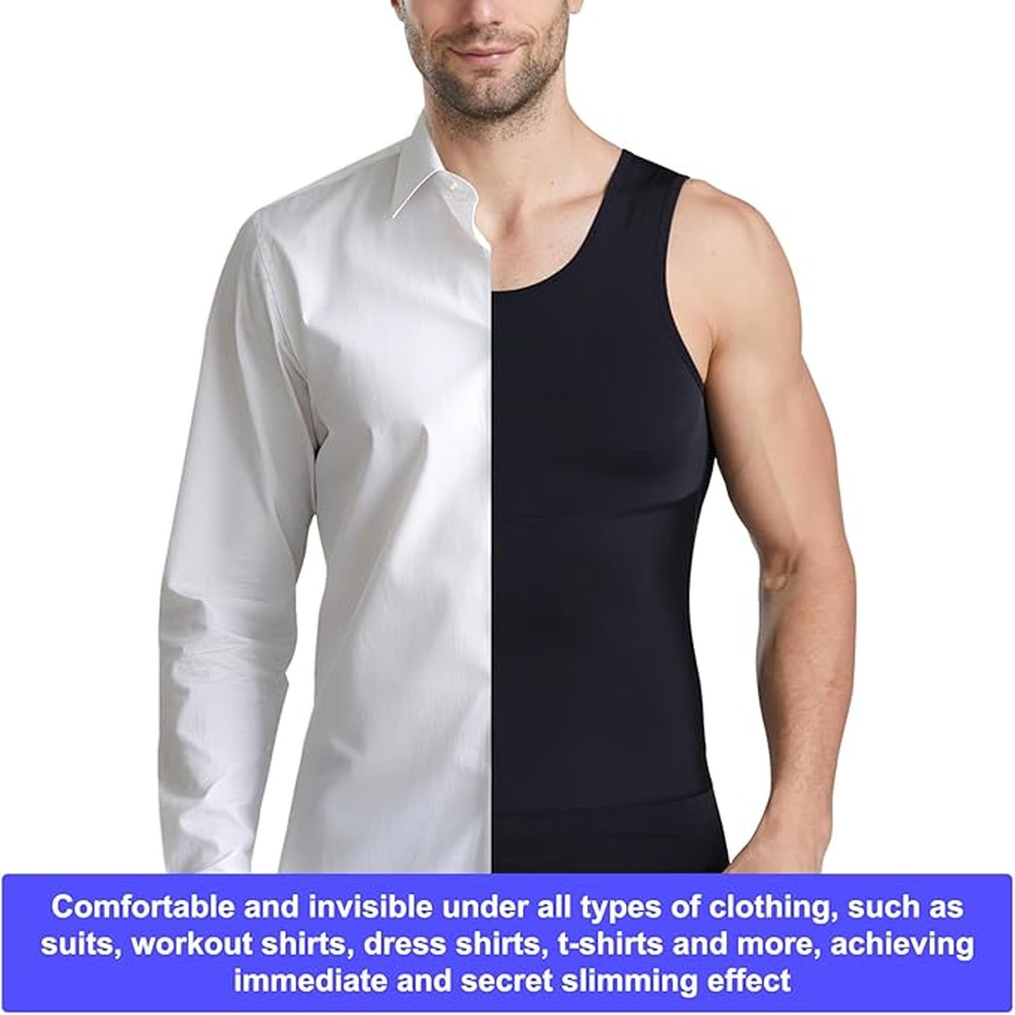 Men’s Sleeveless Compression Shirt Tummy Control Body Shaper Slim Fit Vest for Gym Workout Fitness Weight Loss and Everyday Wear Undershirt Black 2