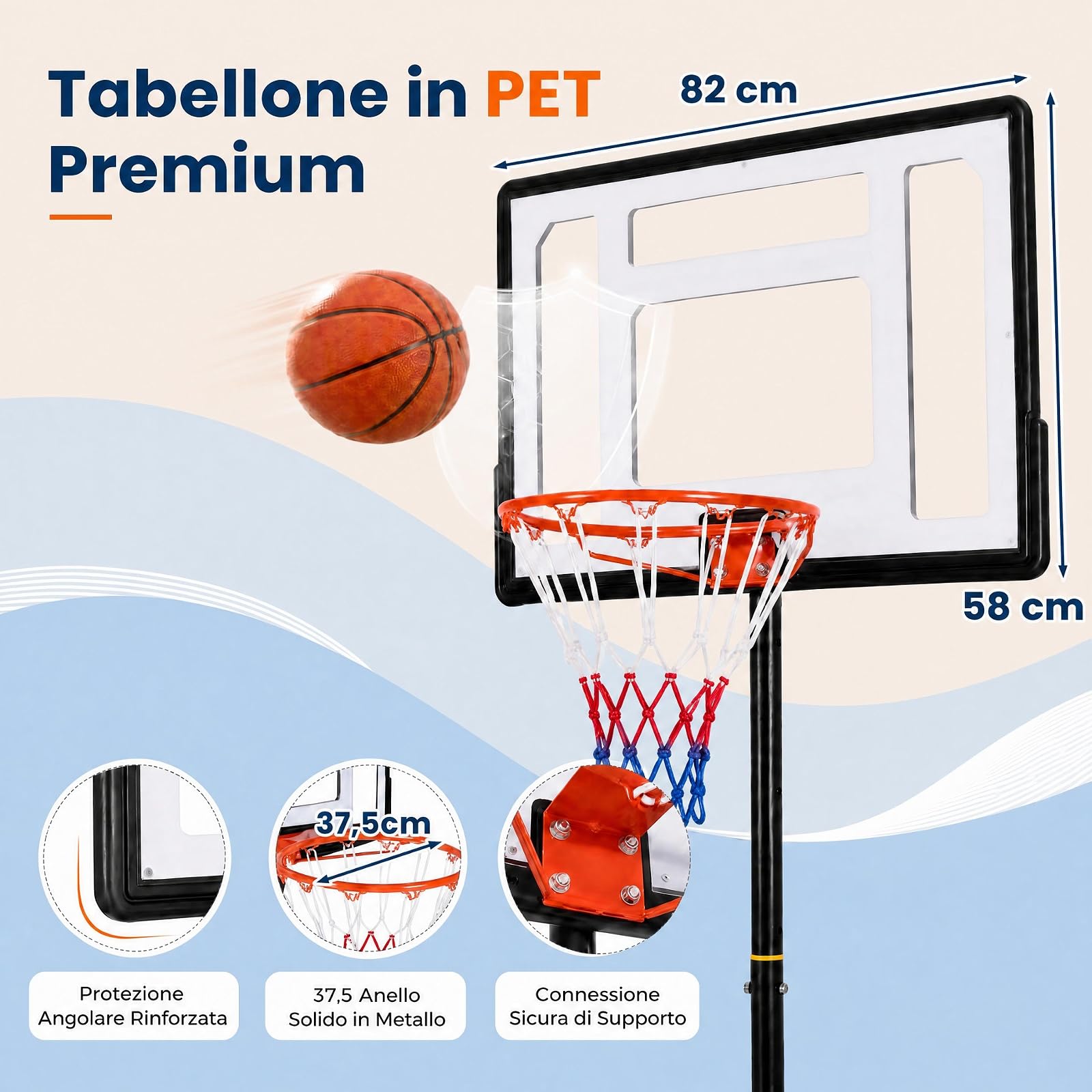 GYMAX Canestro da Basket per Adolesenti e Adulti, Altezza 263-308 cm