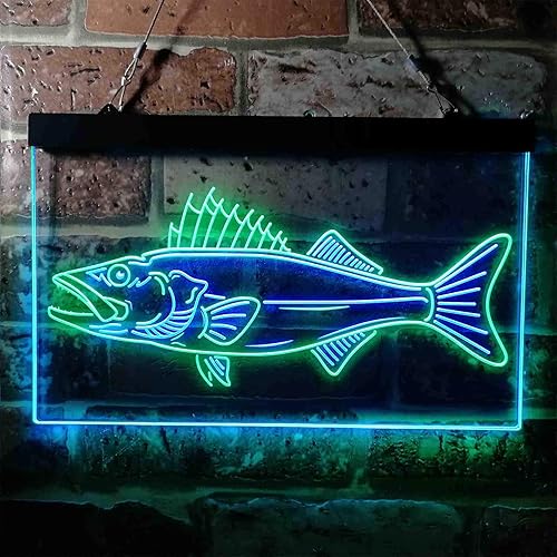 Miniatura 2 de ADVPRO Walleye Fish Camp Man Cave - Letrero de neón LED de doble color, verde y azul, 24 x 16 pulgadas st6s64-i3732-gb